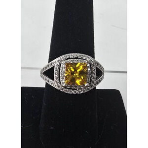 .925 Sterling Silver Citrine Color Gemstone Ring Women's 8.5 New